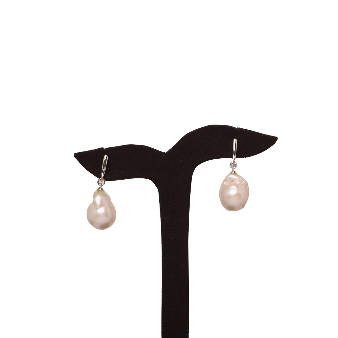 White Freshwater Baroque Pearl Classic Dangle Earrings 14.0-15.0mm
