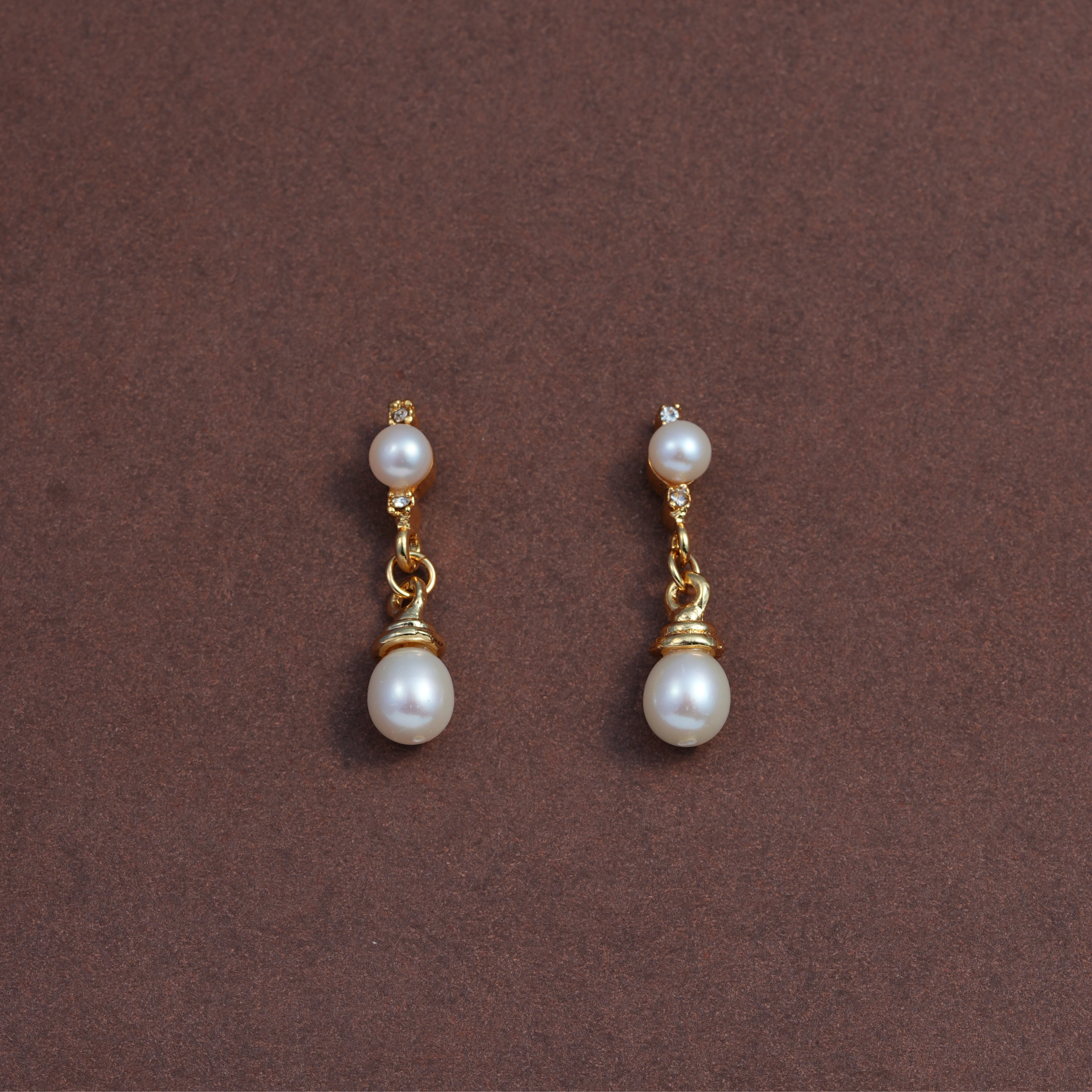 Gold Finish Freshwater Pearl & CZ Earrings