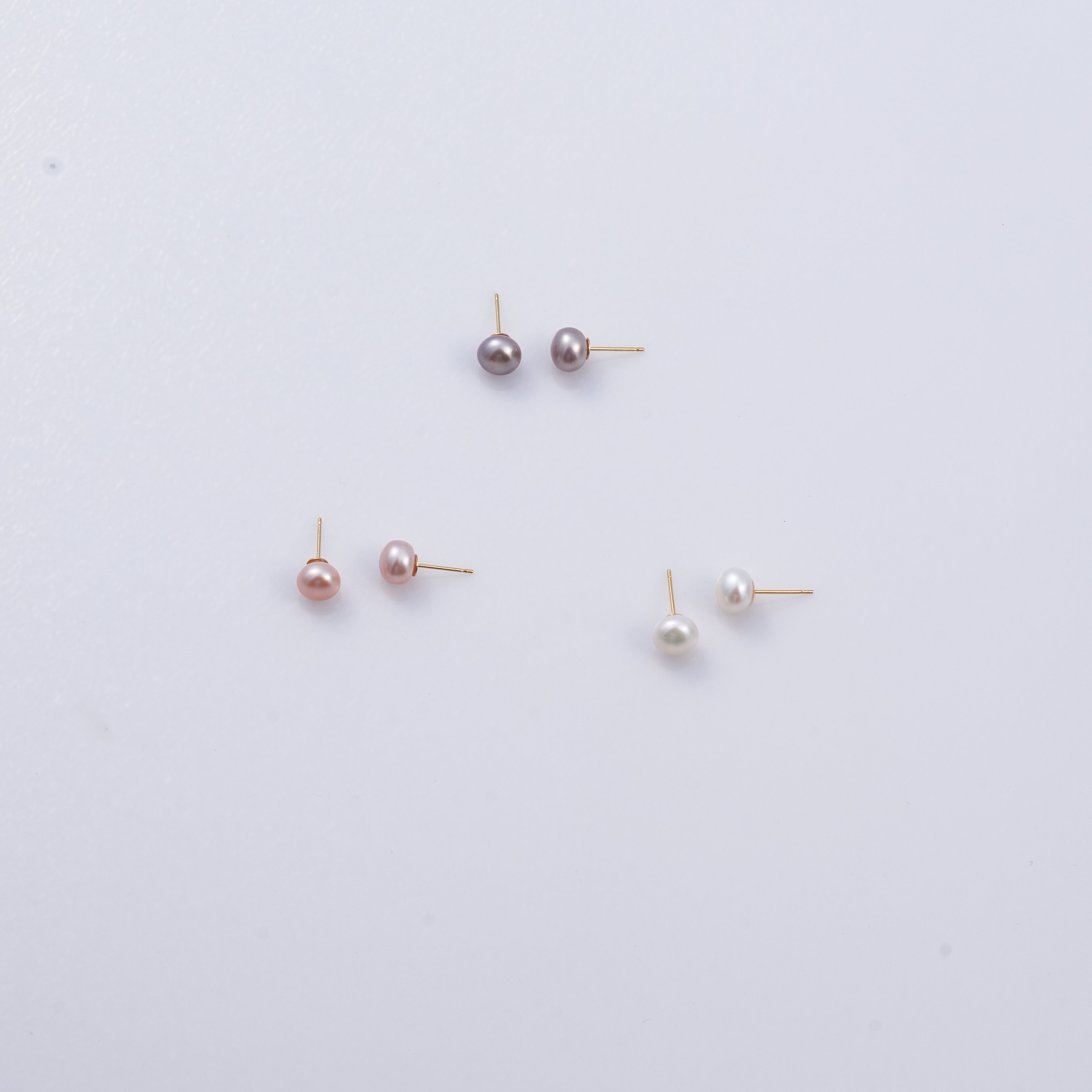 3 Pairs in Natural White, Pink & Lavender Freshwater Pearl Stud Earrings Box
