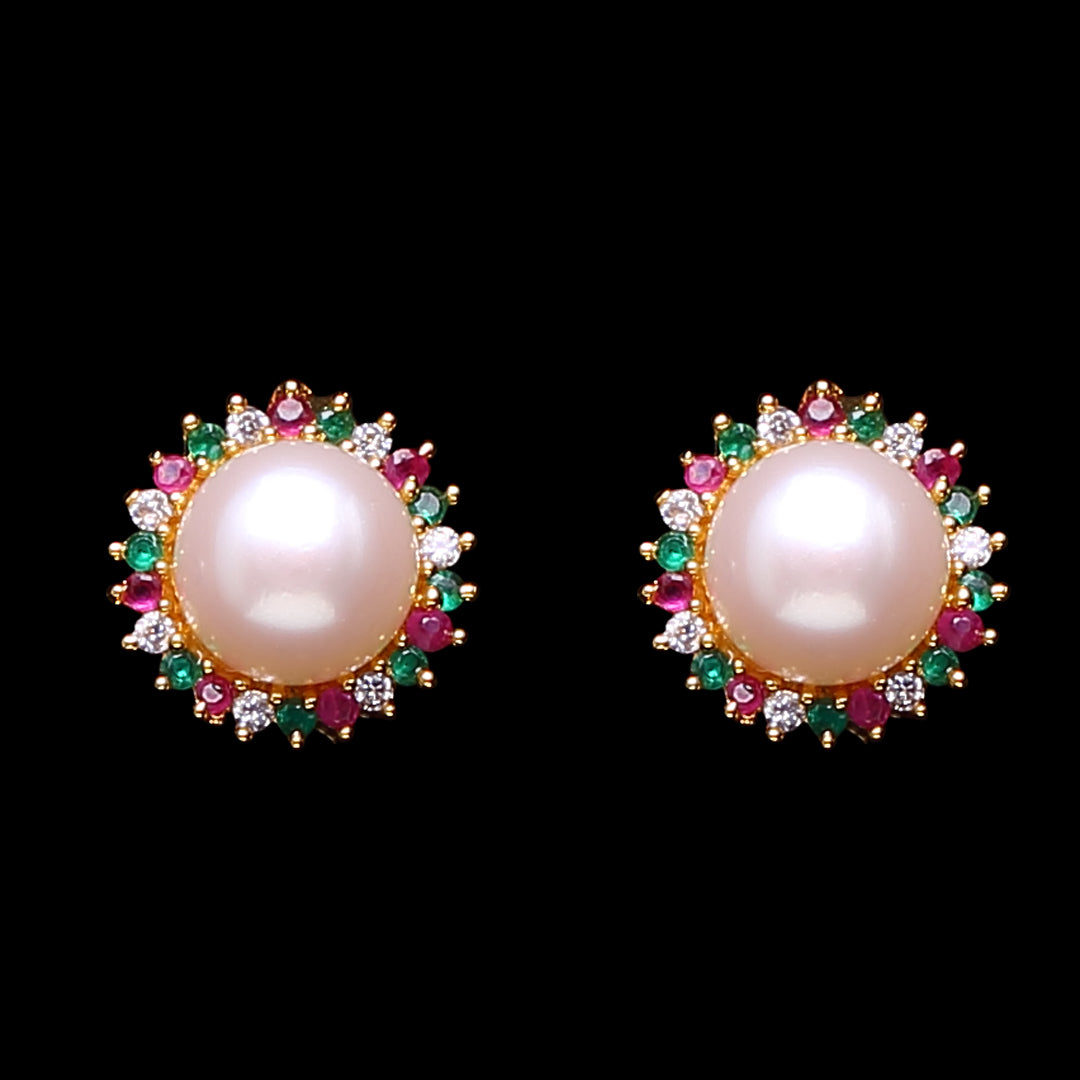 Freshwater Pearl With Semi Precious Stone Fancy Stud Earrings
