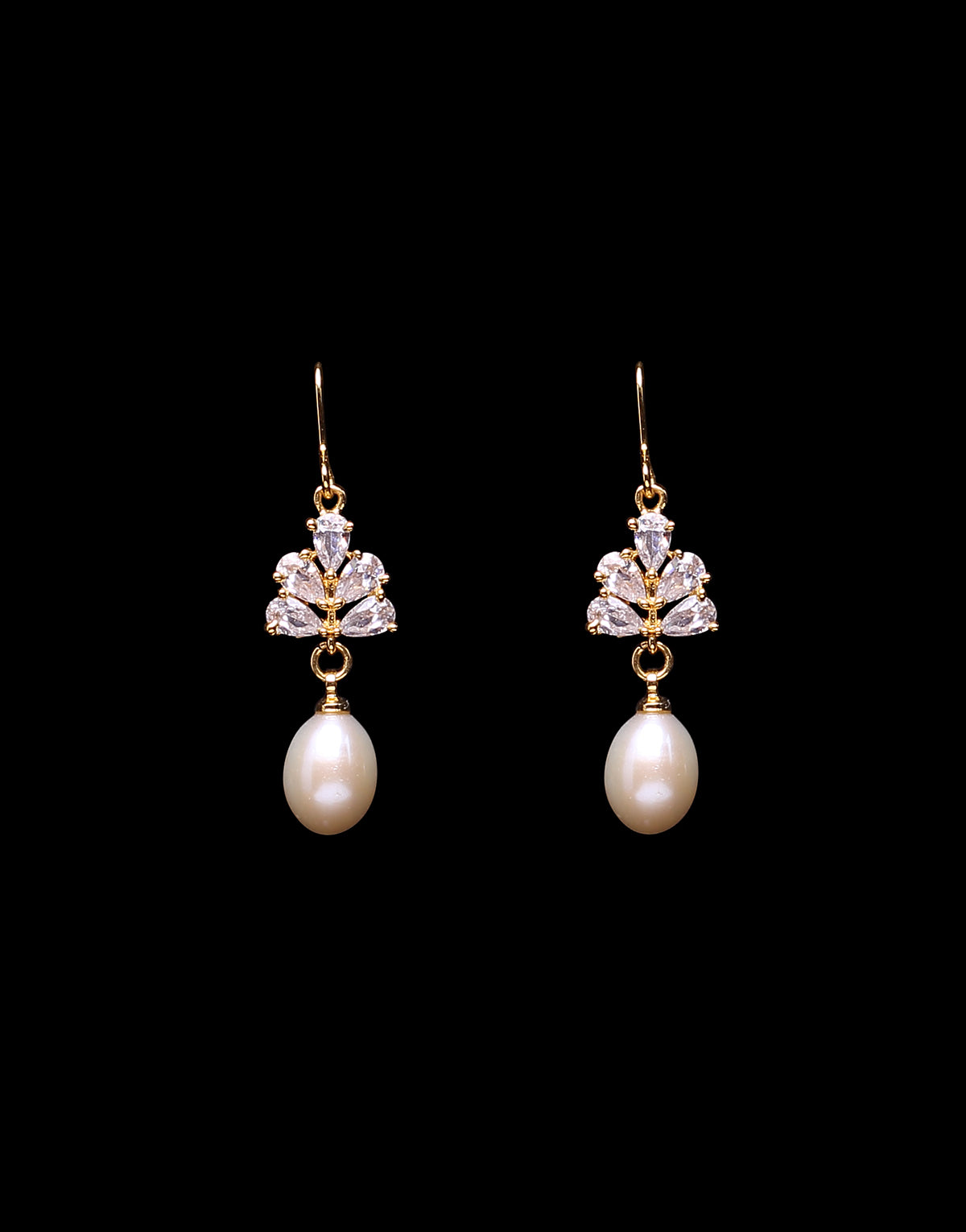 Delicate Stone Studded Freshwater Drop Pearl Hanging Earring