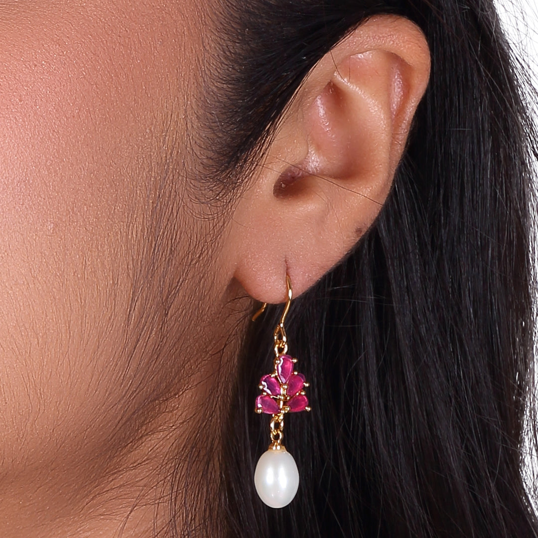 Delicate Stone Studded Freshwater Drop Pearl Hanging Earring