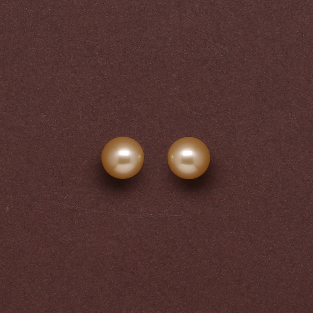 Natural-Color Golden South Sea Round Pearl Stud Earrings, 8.0-9.0mm