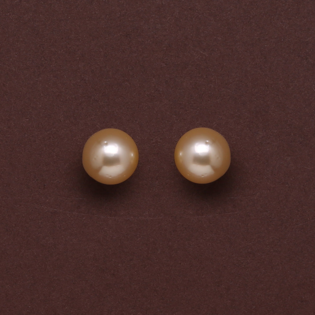 Natural-Color Golden South Sea Round Pearl Stud Earrings, 11.0-11.5mm