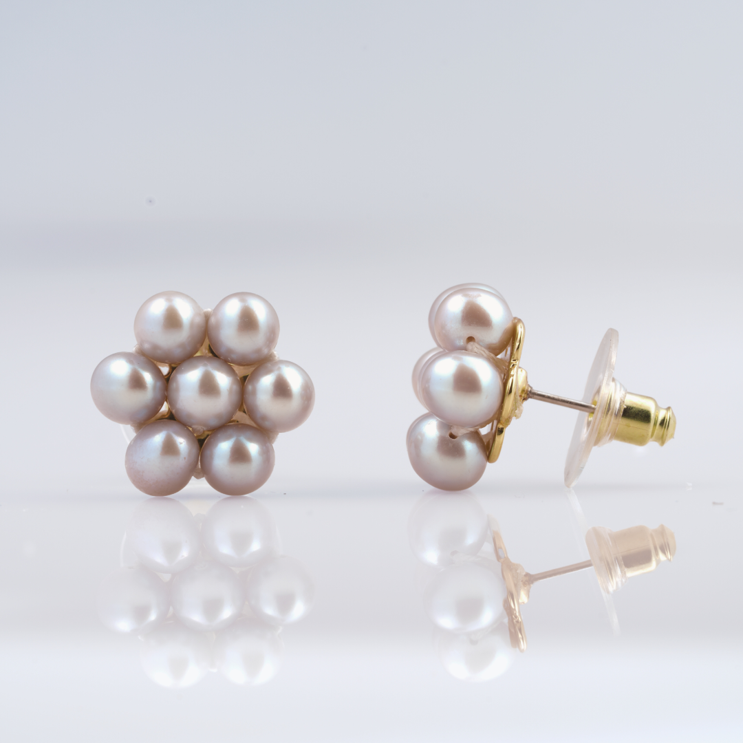Freshwater Grey Colour Flower Pearl Stud Earring