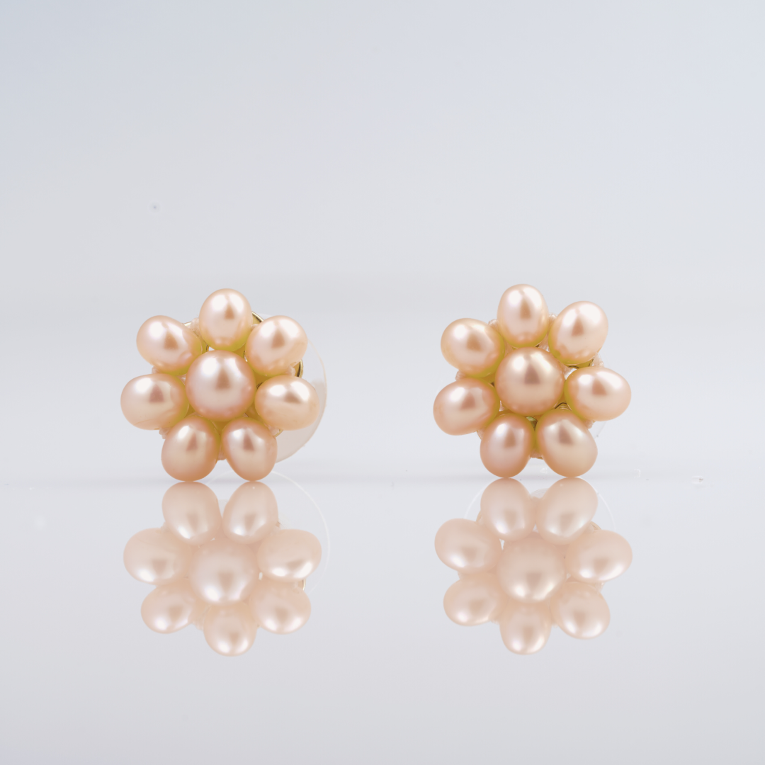Freshwater Peach Colour Flower Pearl Stud Earring