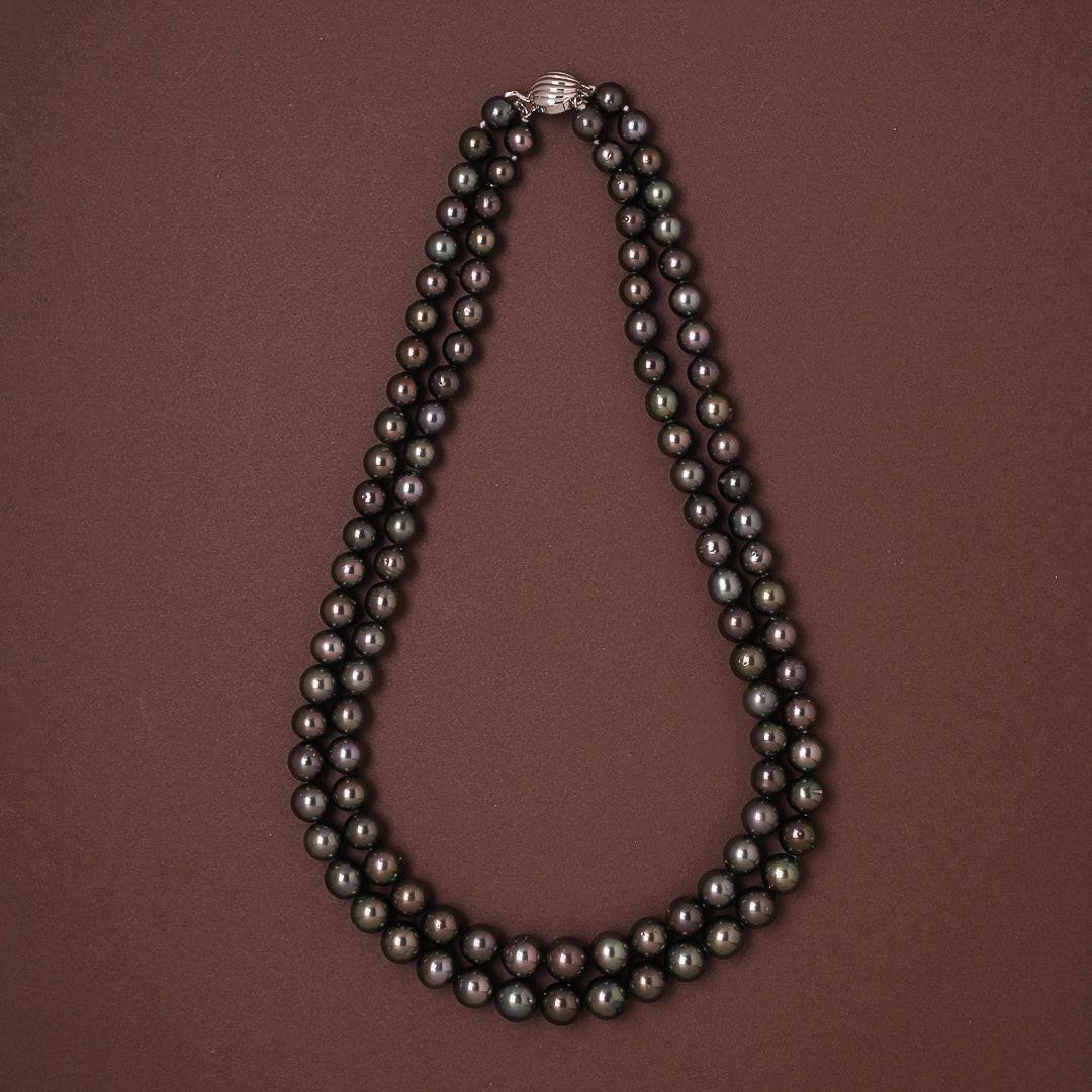 Round Natural-Color Black Tahitian Pearl Necklace, 8–11mm, AA+ Quality