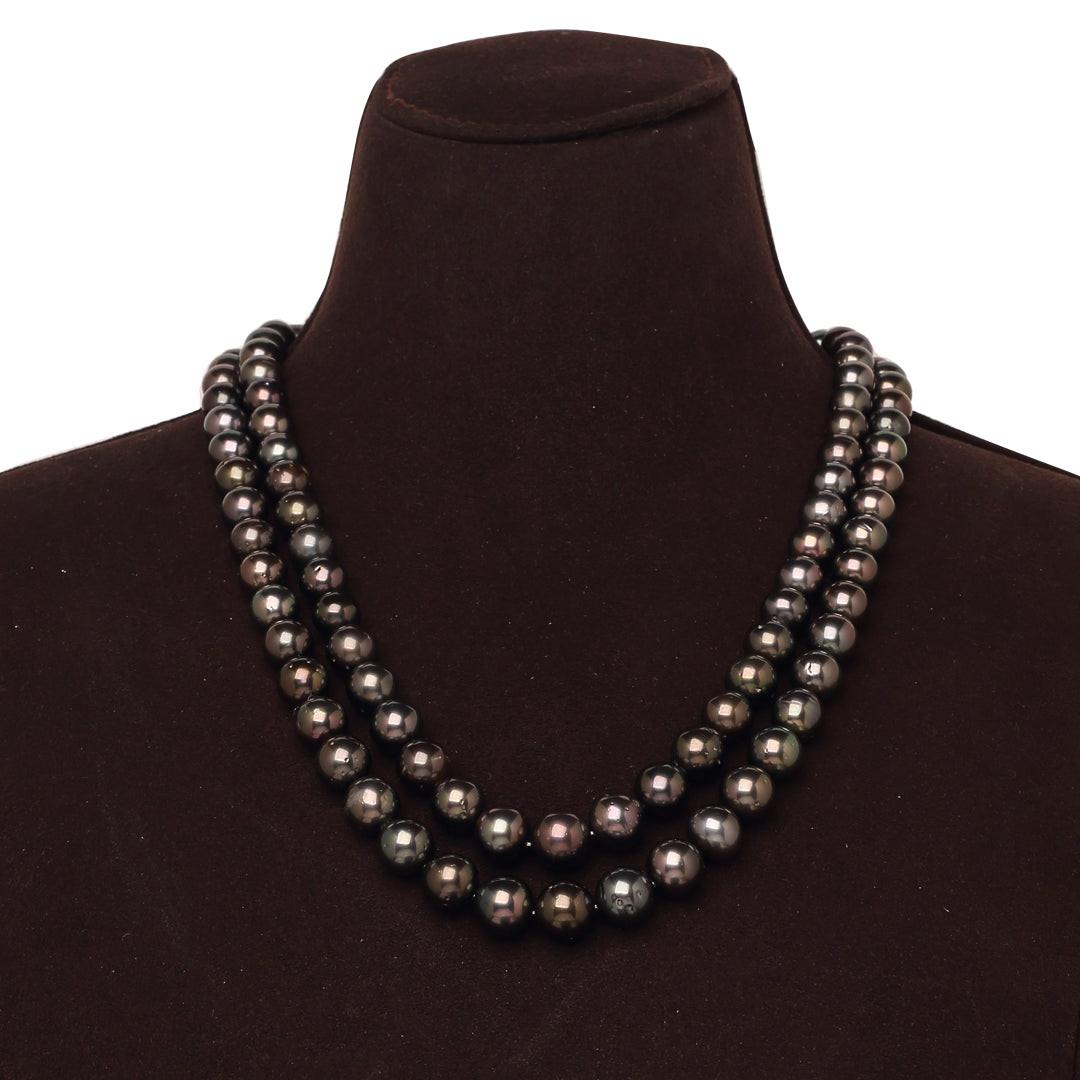 Round Natural-Color Black Tahitian Pearl Necklace, 8–11mm, AA+ Quality