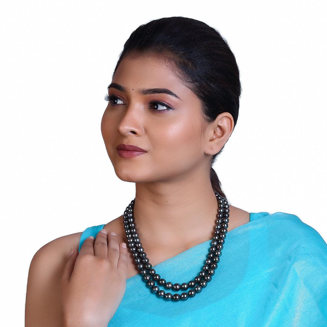 Round Natural-Color Black Tahitian Pearl Necklace, 8–11mm, AA+ Quality