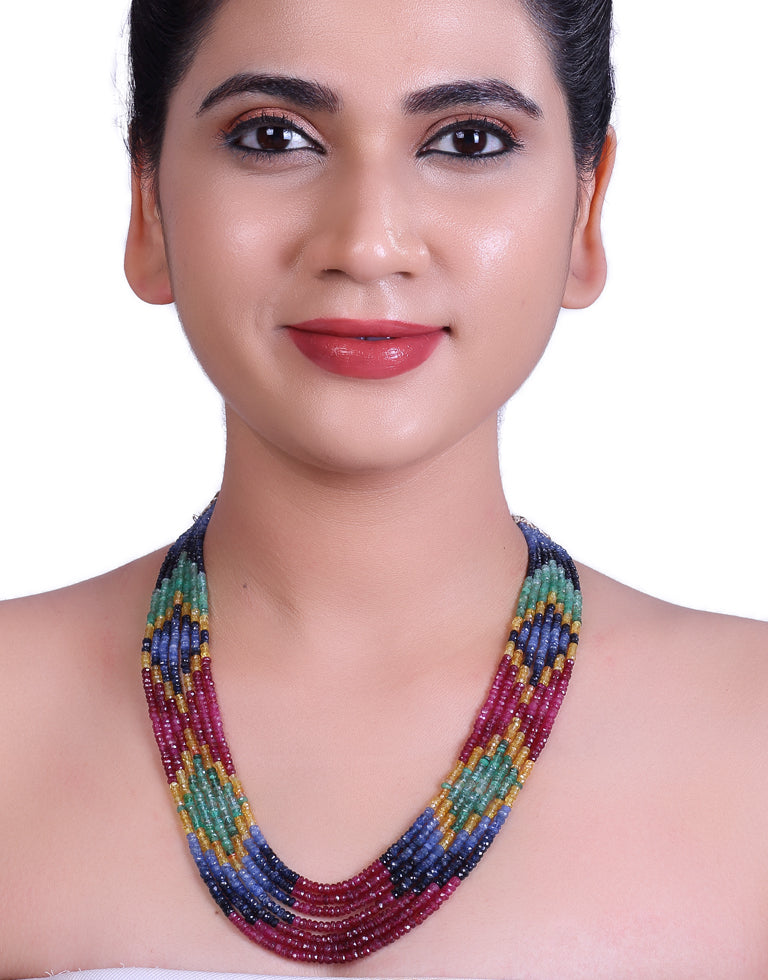 Natural Multi-Color Cut Rainbow Beads Necklace