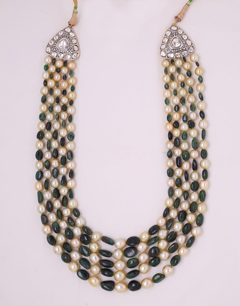Golden South Sea Pearl Necklace with Emeralds Silver Clasp