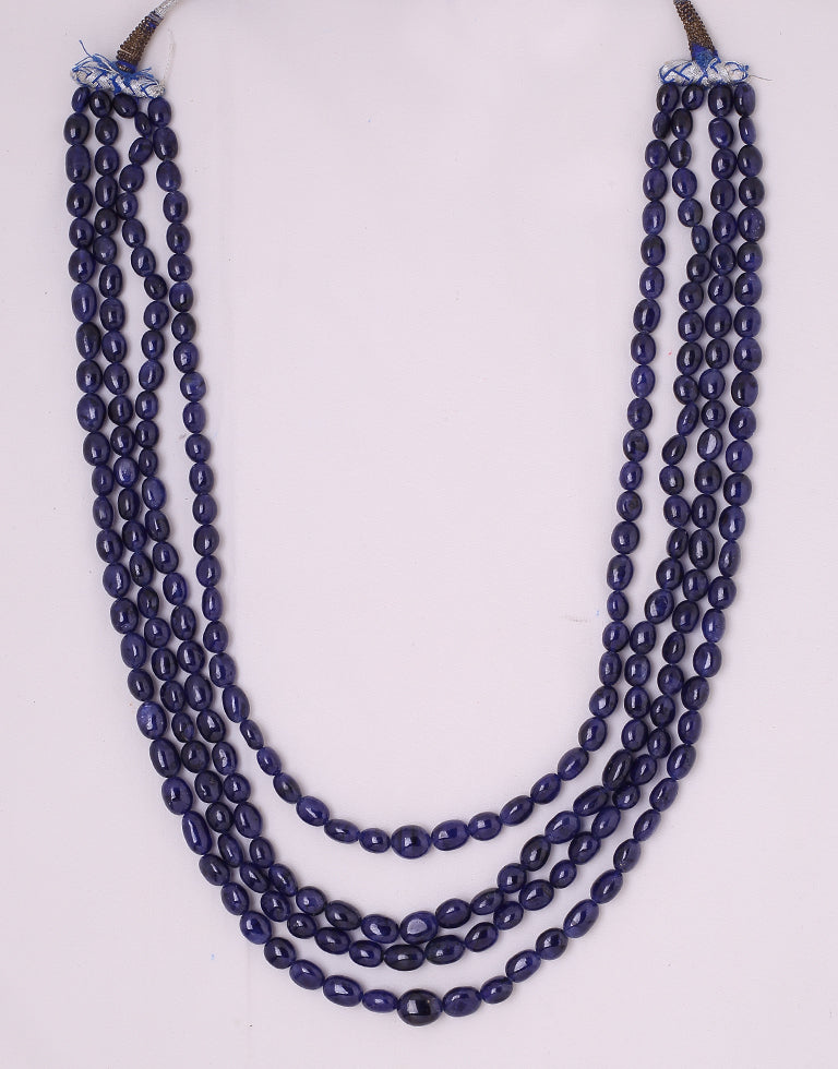 Natural Color Oval Shape Blue Sapphire Beads Necklace