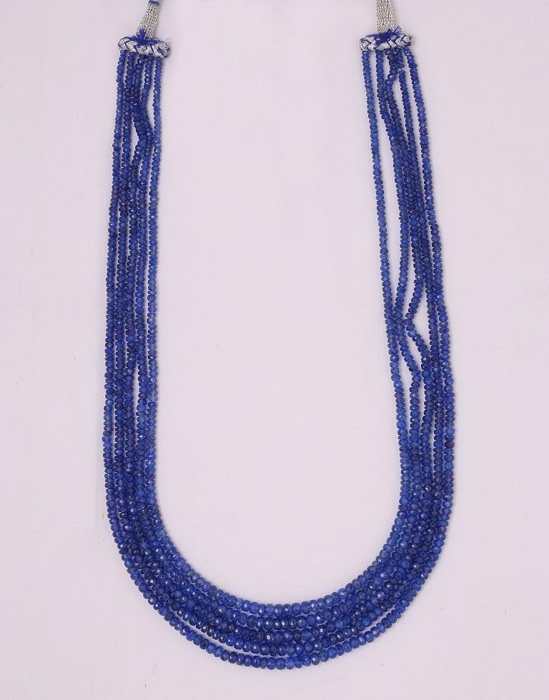 thumbnail image 2 of 657 Ct Natural 2-Line Blue Sapphire Beaded Necklace - Round Gemstone Strand By JaipurJewels 2 of 4
