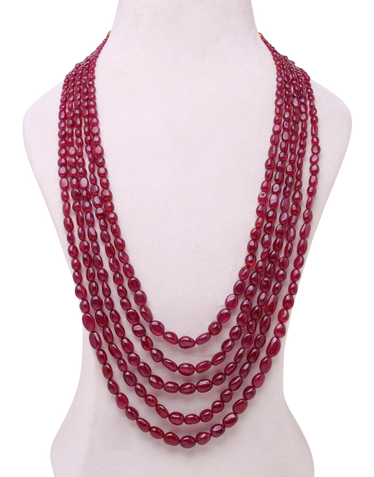 Natural Color Oval Shape Ruby Beads Necklace