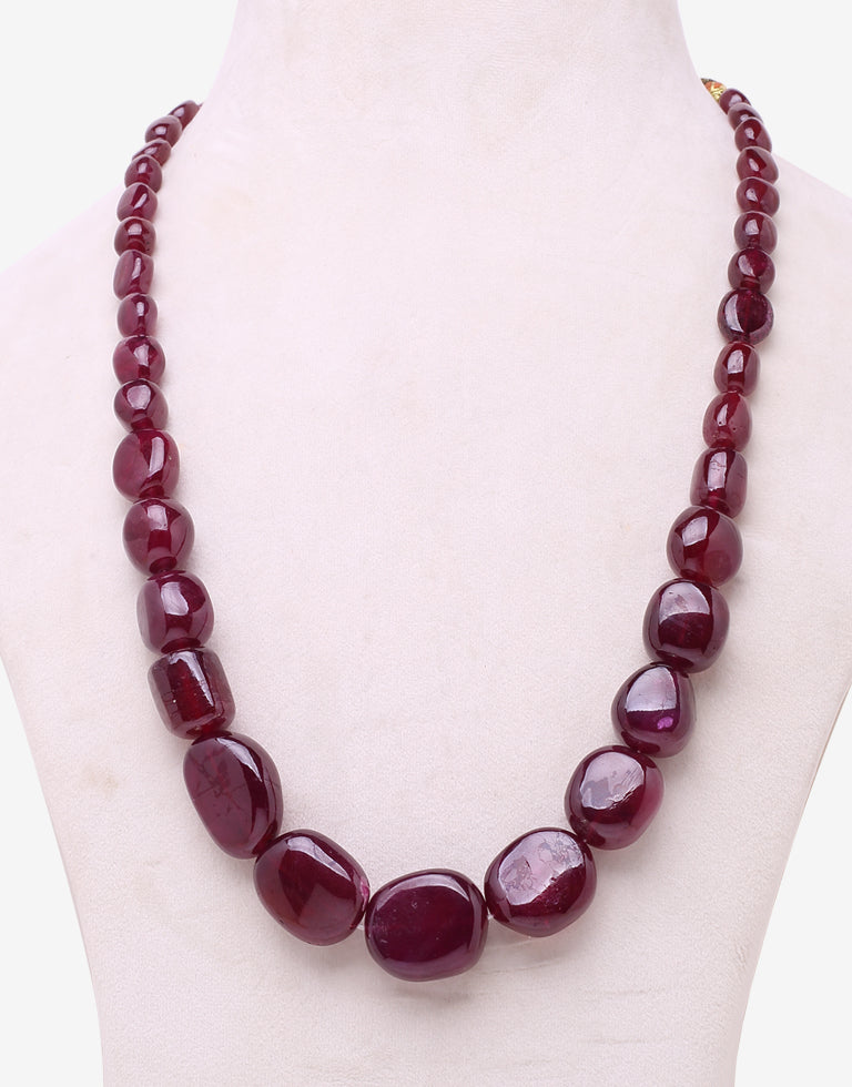 Natural Color Oval Shape Ruby Beads Necklace
