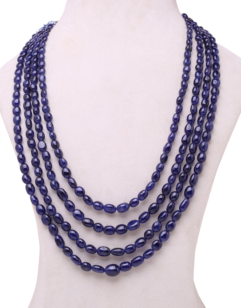 Natural Color Oval Shape Blue Sapphire Beads Necklace