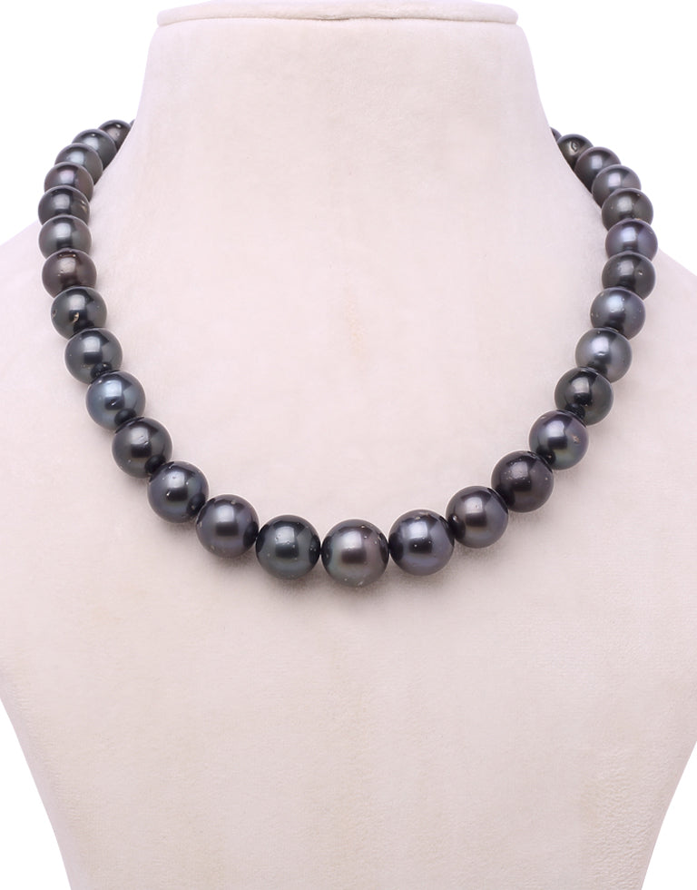 Round Natural-Color Black Tahitian Saltwater Pearl Necklace, 9.0-14.9m ...