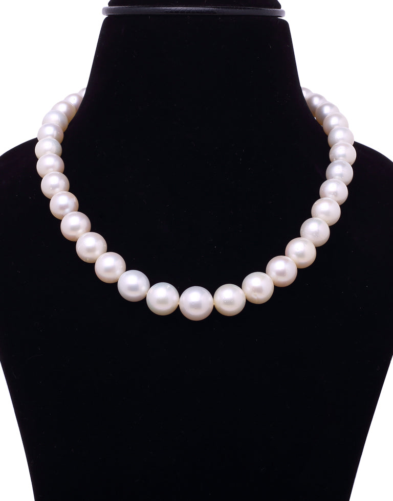 Round Natural-Color White South Sea Saltwater Pearl Necklace, 10.3-14.2mm – AAA Quality