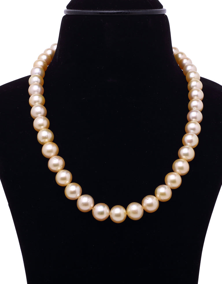 Round Natural-Color Golden South Sea Saltwater Pearl Necklace, 9.2-11.9mm – AA+ Quality