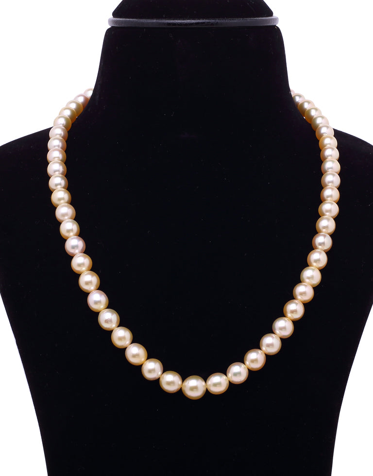Round Natural-Color Golden South Sea Saltwater Pearl Necklace, 8.1-9.6mm – AA+ Quality