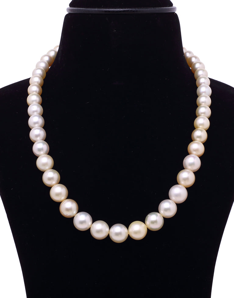 Round Light Champagne Color White South Sea Saltwater Pearl Necklace, 9.0-11.8mm – AA+ Quality