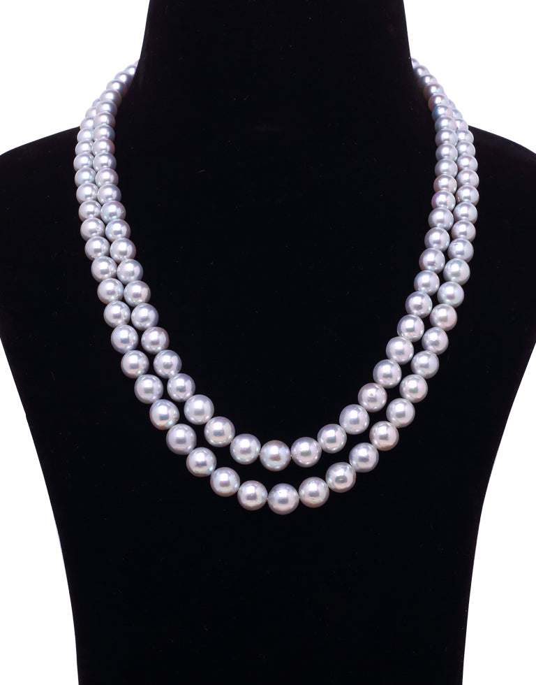 Round Steel Grey Japanese Akoya Saltwater Pearl Necklace, 6.0-8.5mm – AAA Quality