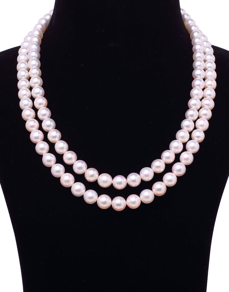 Round White Japanese Akoya Saltwater Pearl Necklace, 8.0-8.9mm – AA Quality