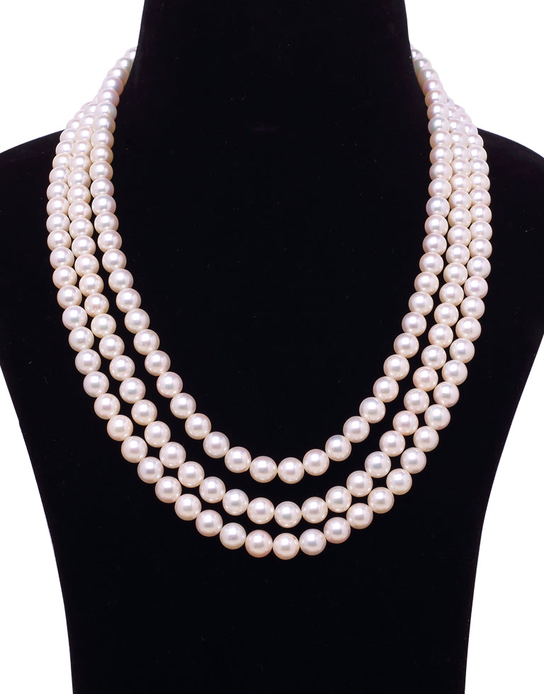 Round White Japanese Akoya Saltwater Pearl Necklace, 6.5-7.8mm – AAA Quality
