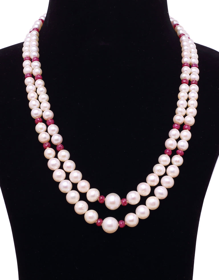 Stunning White Freshwater Pearl With Real Ruby & Gold Cutrings