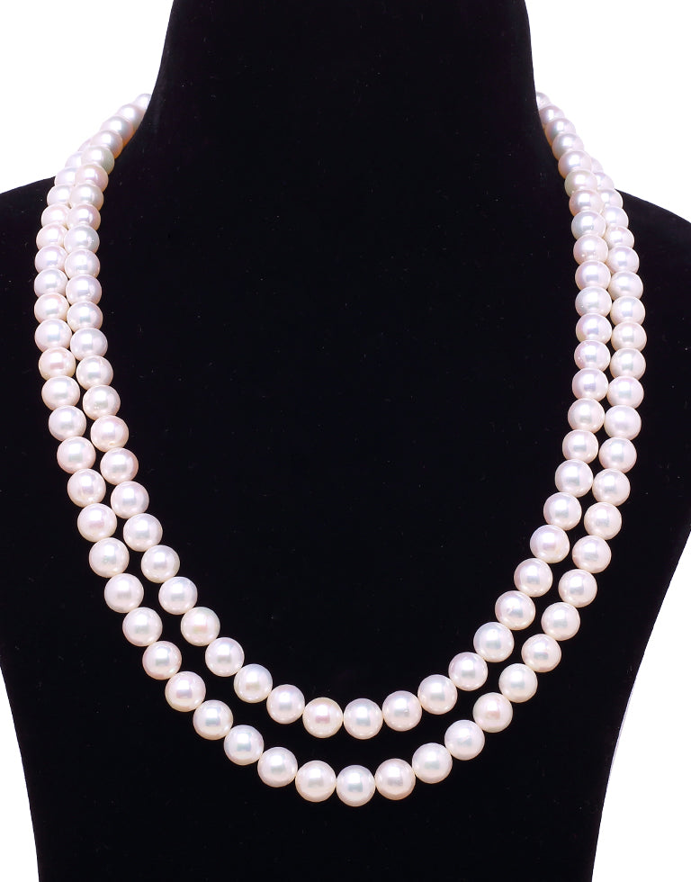 Luxurious Double-Strand Freshwater round Pearl Necklace