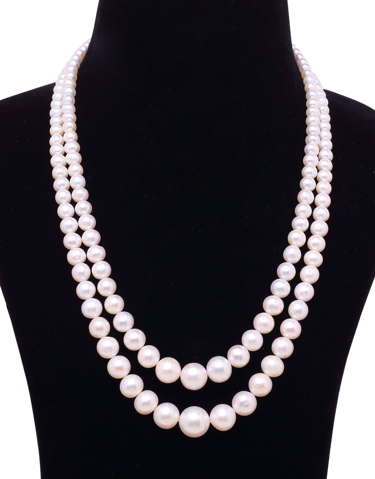 The Classic Round White Freshwater Pearl Graded Necklace