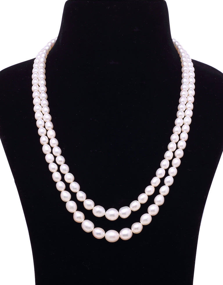 Surreal White Freshwater Oval Shape Graded Pearl Necklace