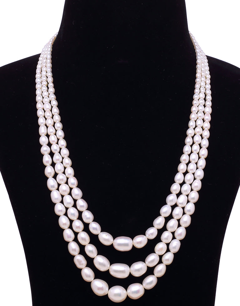 The White Freshwater Oval Shape Graded Pearl Necklace