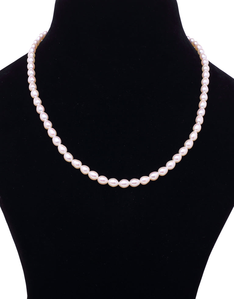 Sparkling White Freshwater Oval Shape Pearl Necklace