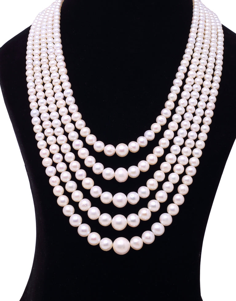 The Round White Freshwater Pearl Graded Necklace