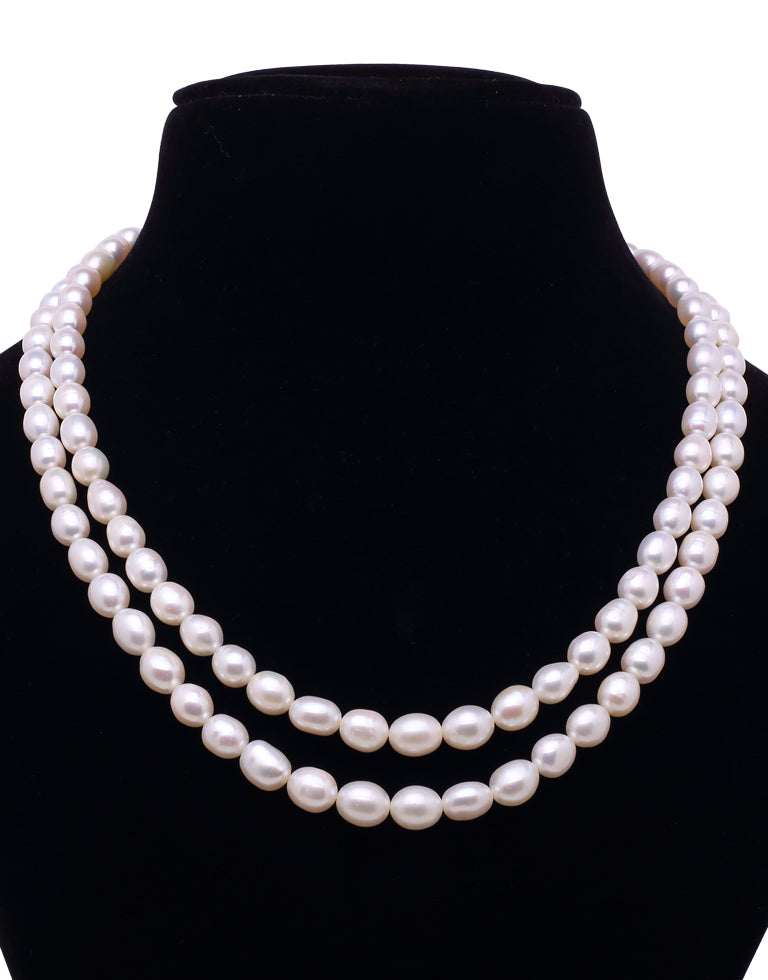 Stunning White Freshwater Oval Shape Pearl Necklace