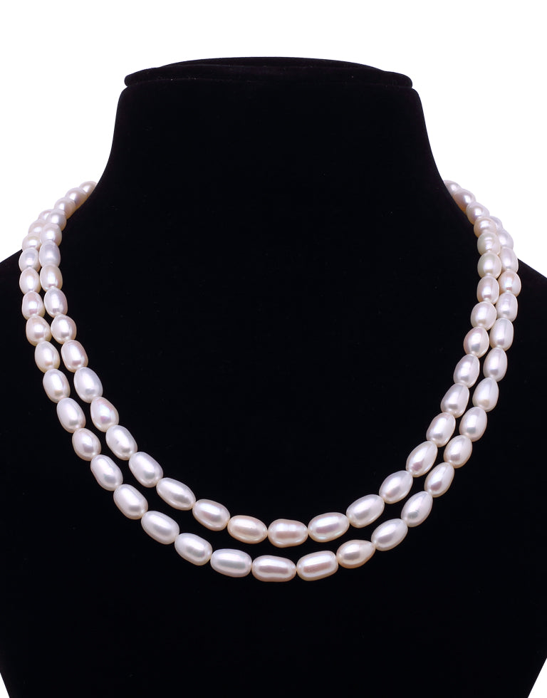 Lavish White Freshwater Oval Shape Pearl Necklace