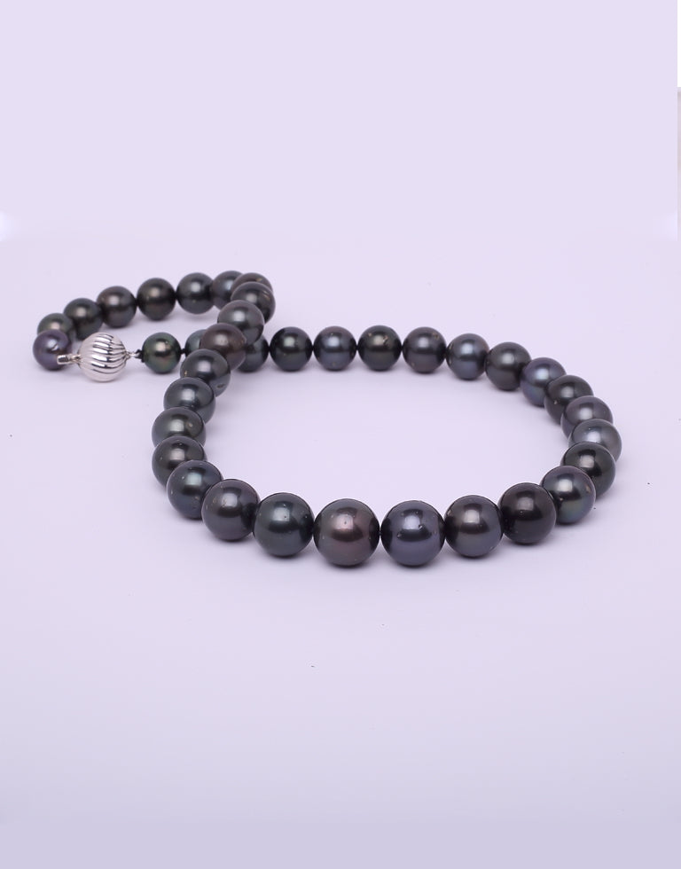 Round Natural-Color Black Tahitian Saltwater Pearl Necklace, 9.0-14.9mm – AAA Quality