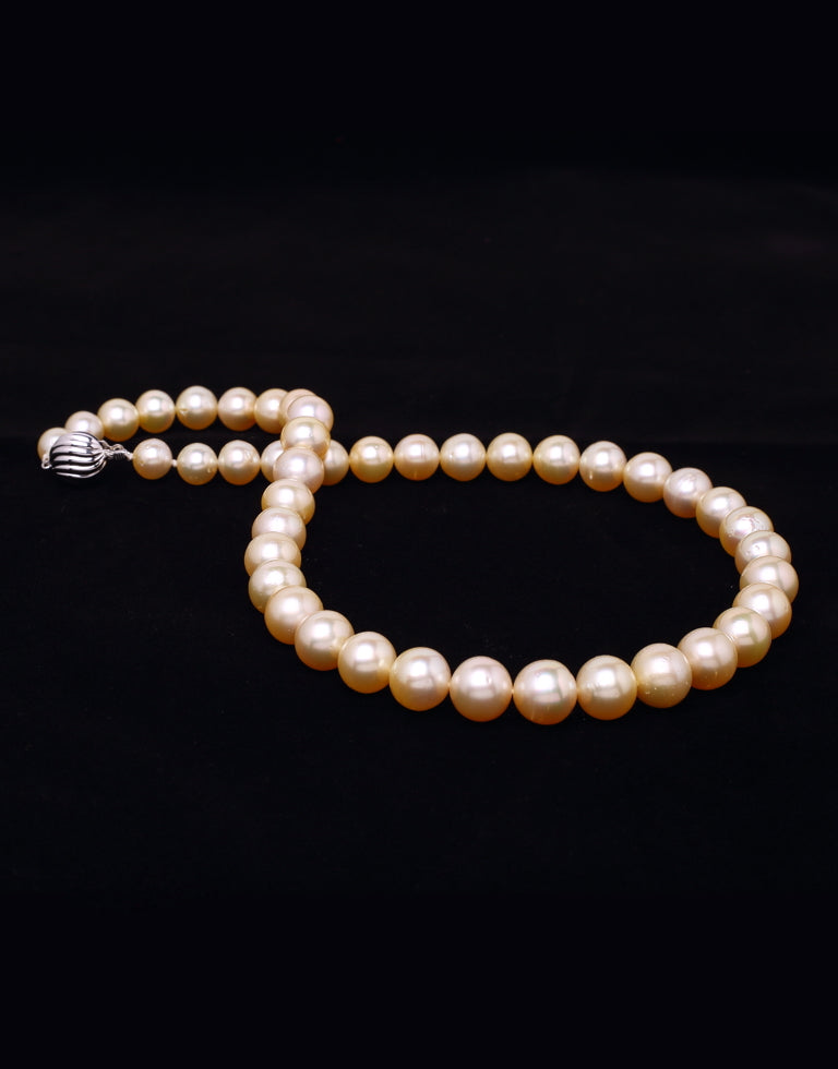 Round Natural-Color Golden South Sea Saltwater Pearl Necklace, 9.2-11.9mm – AA+ Quality