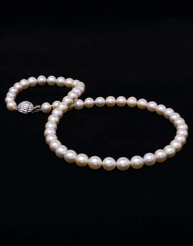 Round Light Champagne Color White South Sea Saltwater Pearl Necklace, 8.5-8.8mm – AA+ Quality