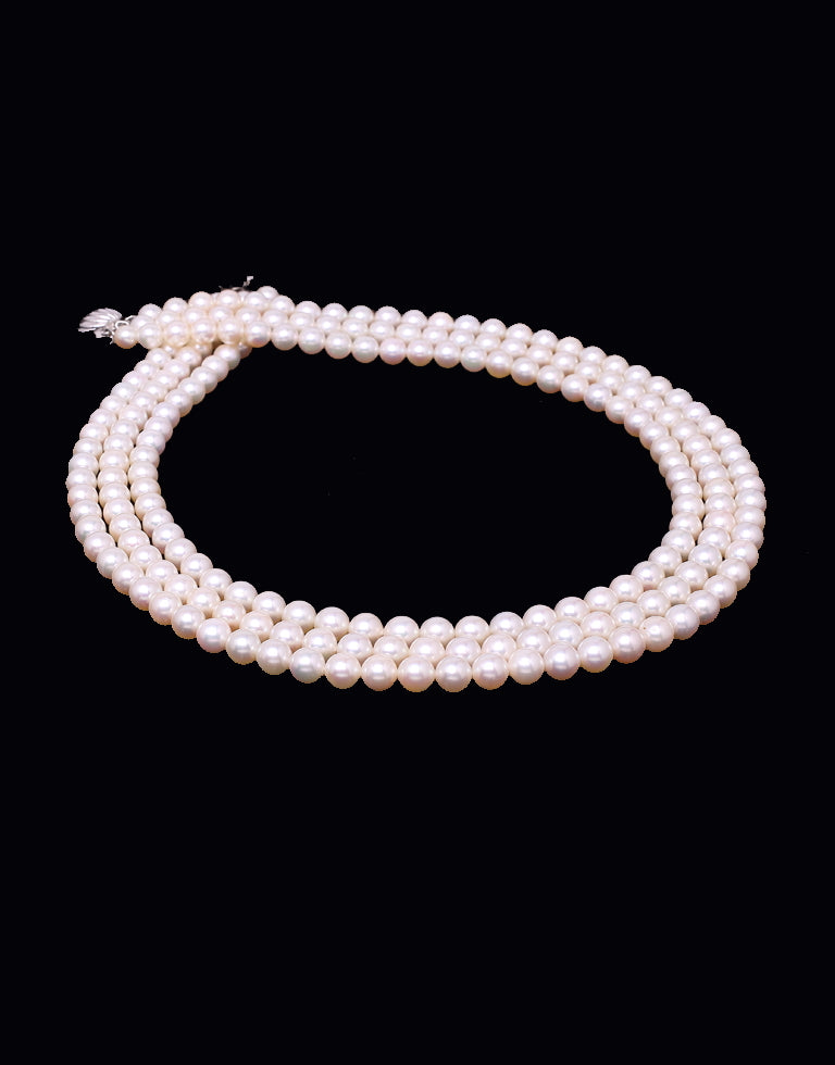 Round White Japanese Akoya Saltwater Pearl Necklace, 6.5-7.8mm – AAA Quality