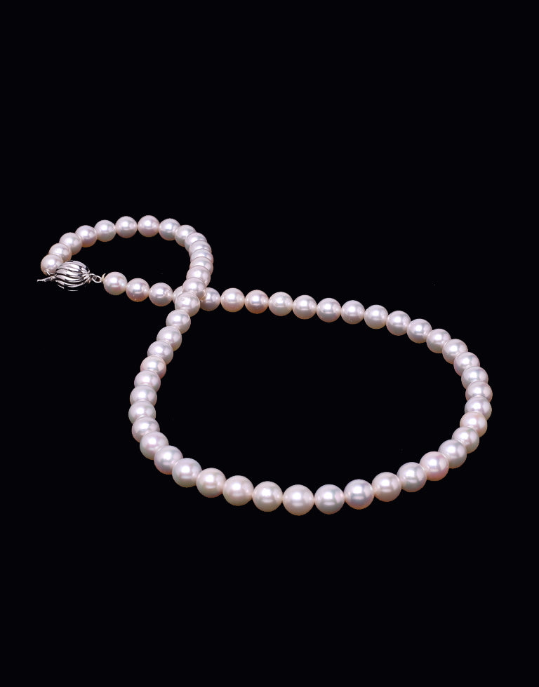 Round White Japanese Akoya Saltwater Pearl Necklace, 8.0-8.5mm – AAA Quality