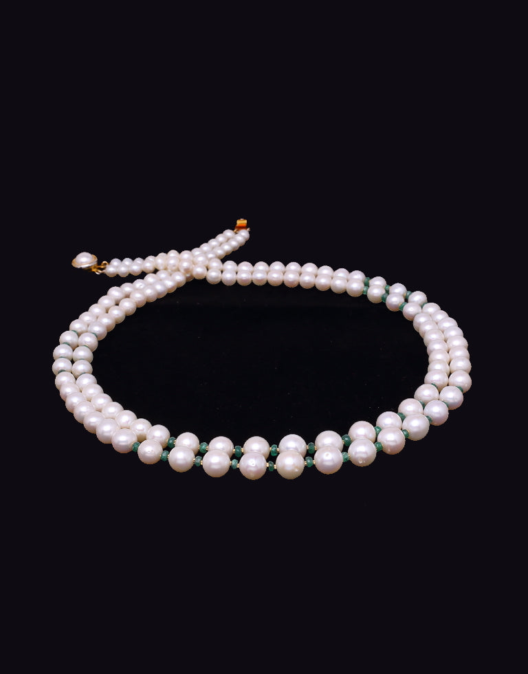 Magnificent White Freshwater Pearl With Real Emerald & Gold Cutrings