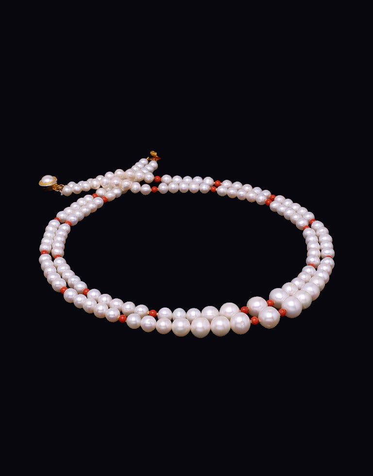 White Freshwater Pearl With Real Coral & Gold Cutrings