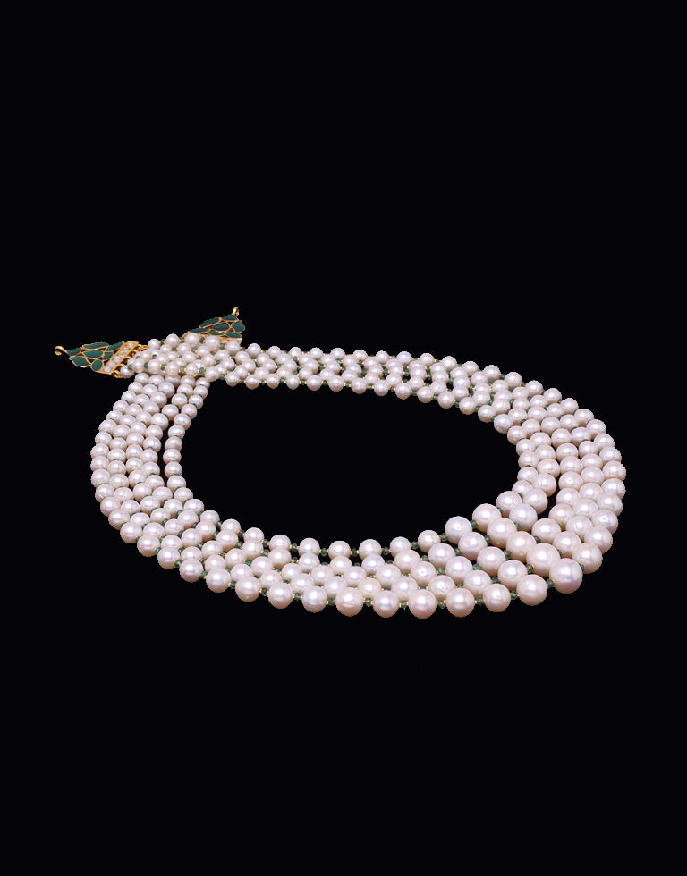 Precious White Freshwater Pearl With Real Emerald & Gold Cutrings