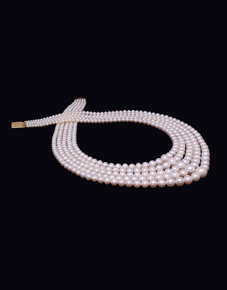 The Round White Freshwater Pearl Graded Necklace
