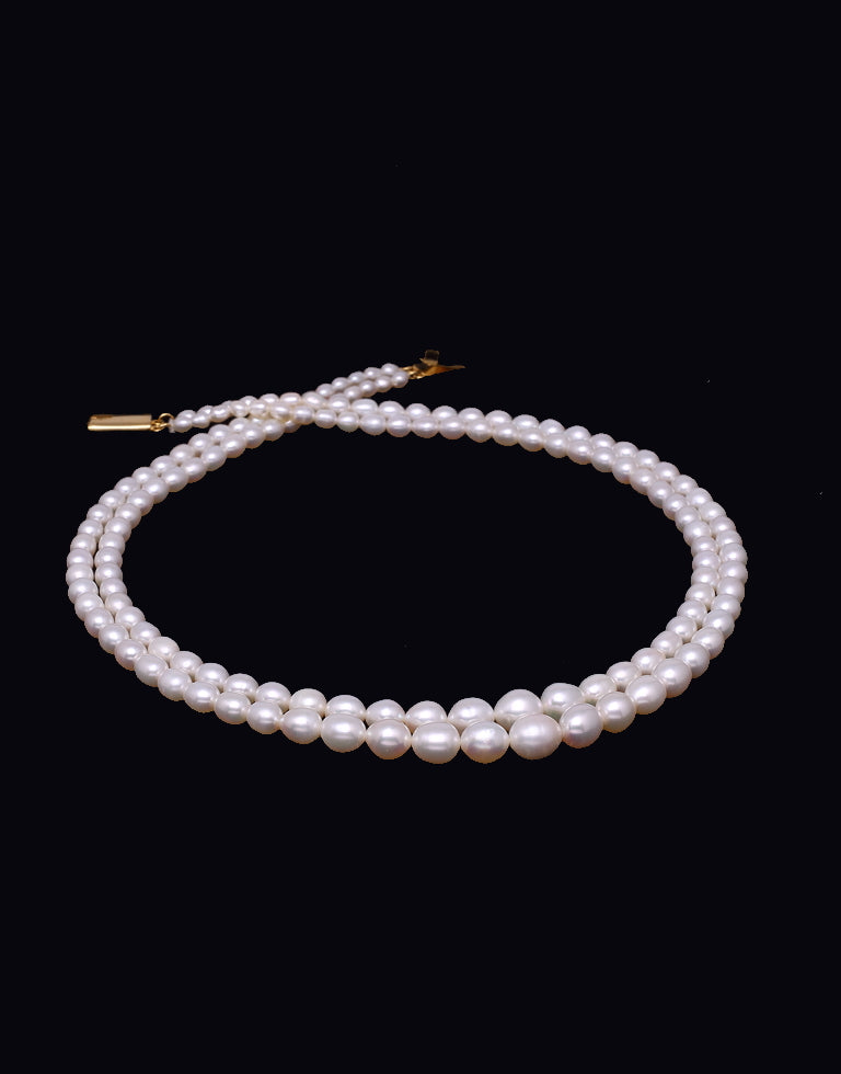 Surreal White Freshwater Oval Shape Graded Pearl Necklace