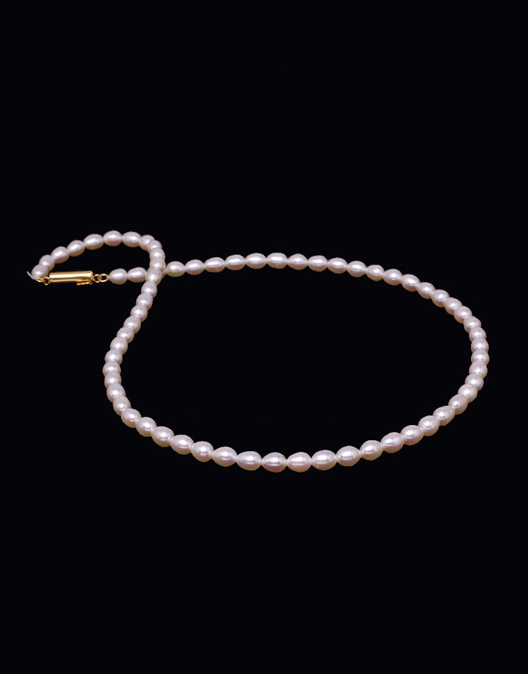 Sparkling White Freshwater Oval Shape Pearl Necklace