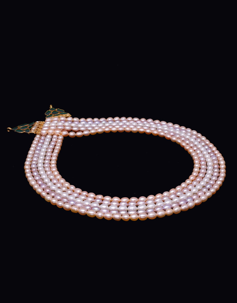 Beautiful Triple Color White, Pink, Lavender Freshwater Oval Shape Pearl Necklace