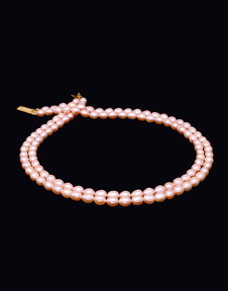 Stylish Pink Freshwater Oval Shape Pearl Necklace